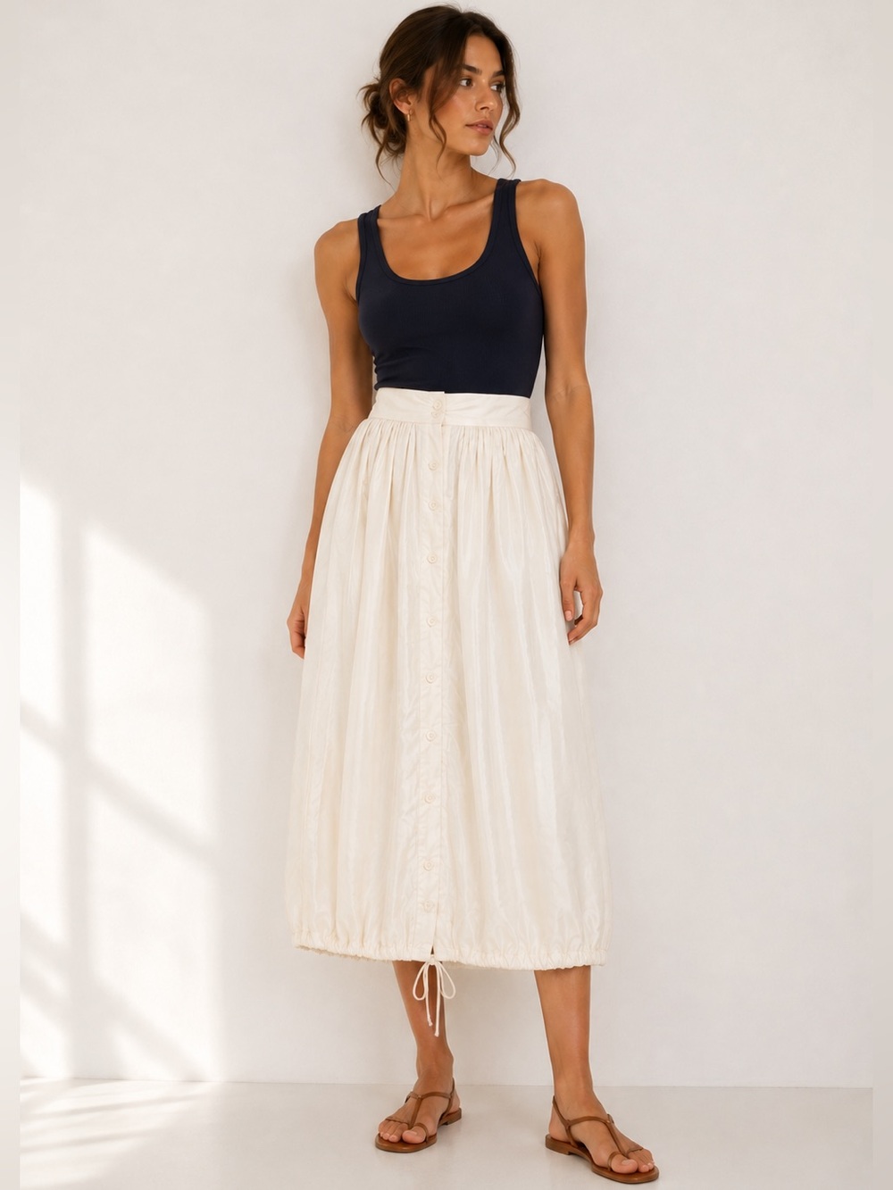 Palmer Harding Cream Pleated Balloon Midi Skirt XS NWT